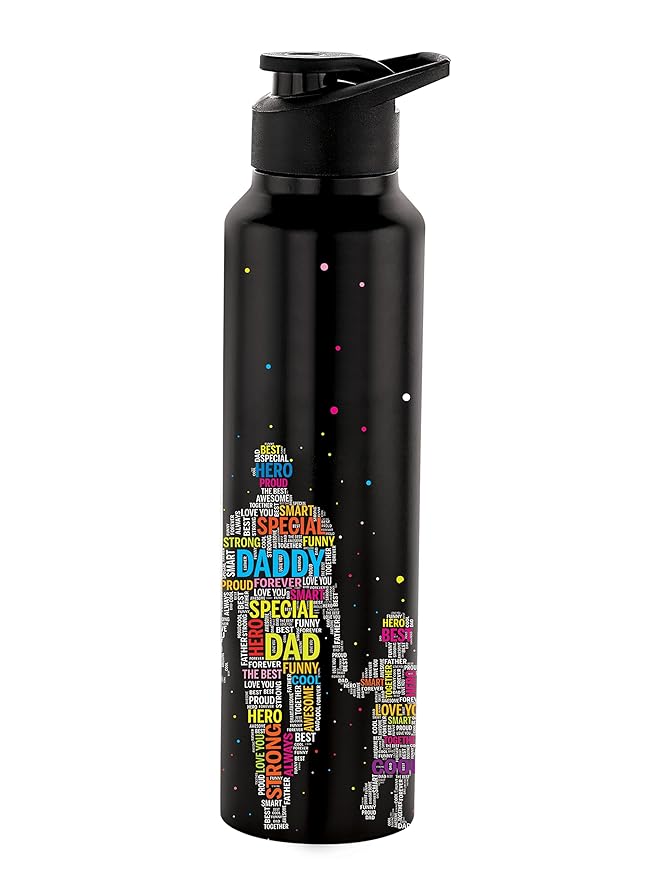 NIRLON Classic Flip UV Printed Single Wall Stainless Steel Sipper Cap Water Bottle 1000ml |Fridge Water Bottle| Office Bottle|Gym Bottle|School Bottle|Treking Bottle|Travel Bottle (Dad Design)