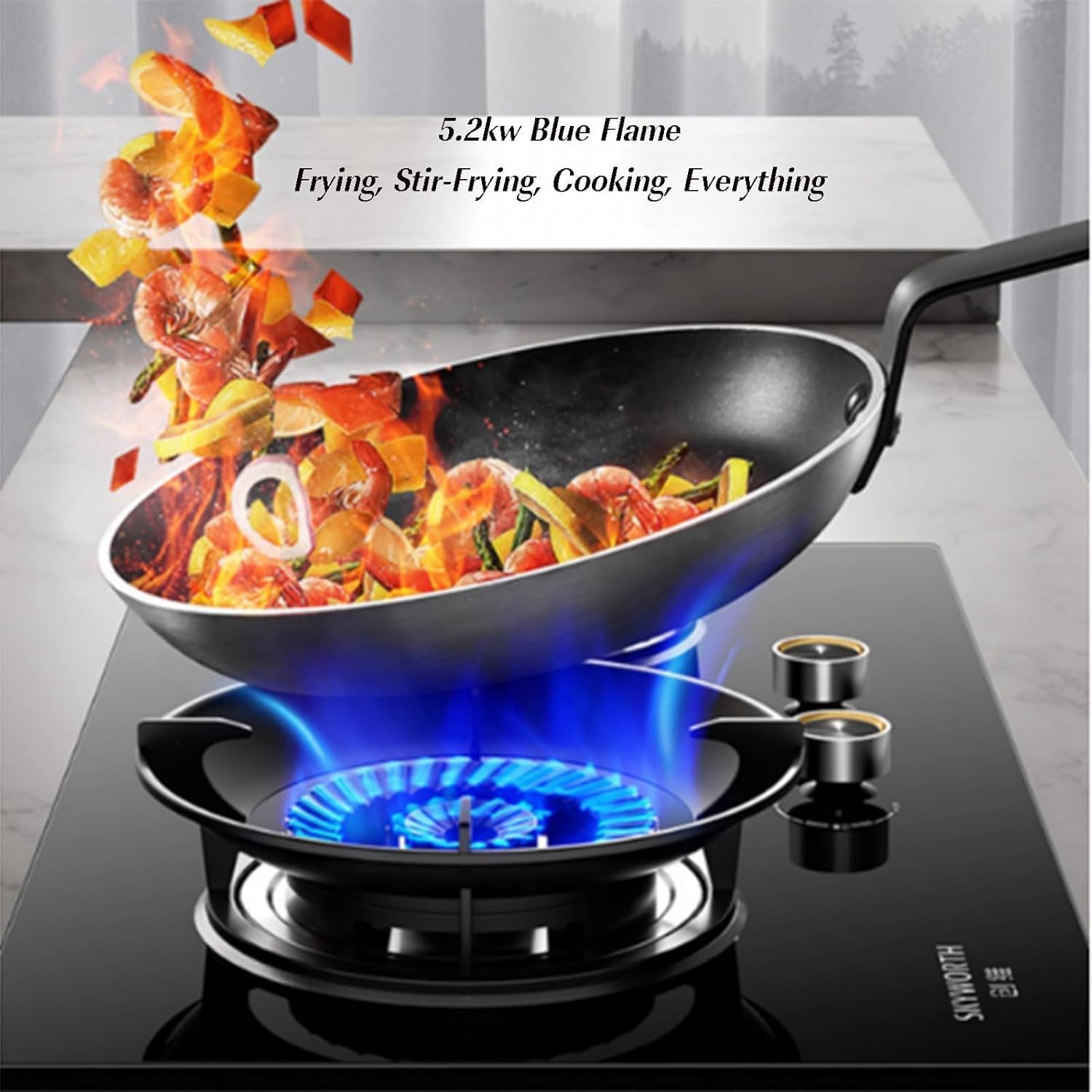 2 Burners Natural Gas and Propane Stove,5.2kW Double Nine-cavity Timer Gas Stove, 180-minute Timer,for Restaurant Home(NG)