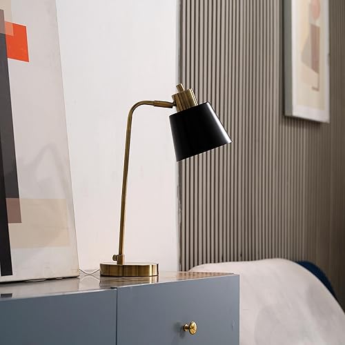 Miniatura 3 de Globe Electric 61000055 Lámpara de escritorio de 18 pulgadas, acabado de latón mate, pantalla de metal negro mate, junta de pivote, interruptor