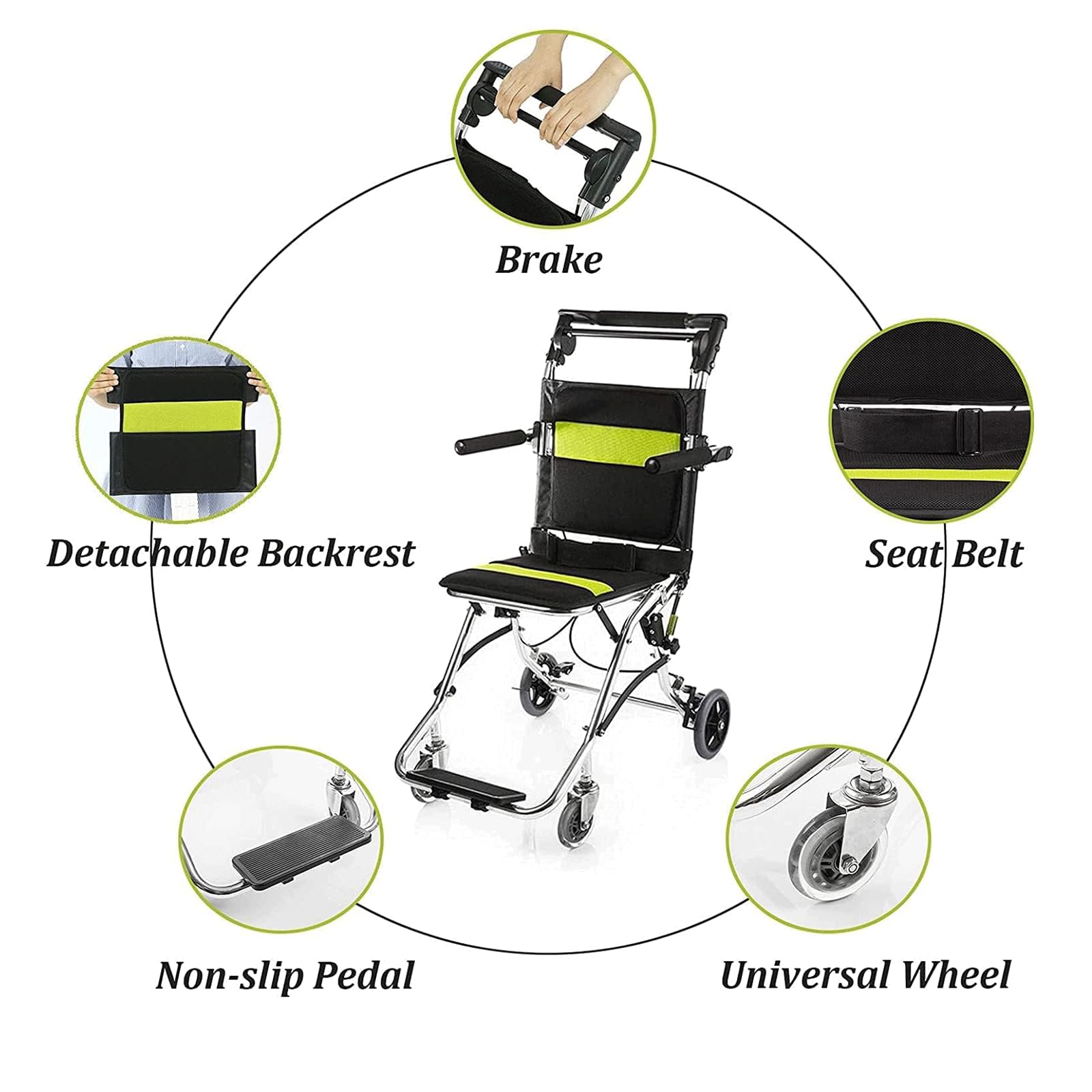 Silla de Ruedas,Silla de Ruedas para Transporte Silla de Ruedas Ultraligera Plegable Silla de Ruedas de Aluminio para Transporte con Bolsa de Transporte Y Cinturón de Seguridad Silla de Ru