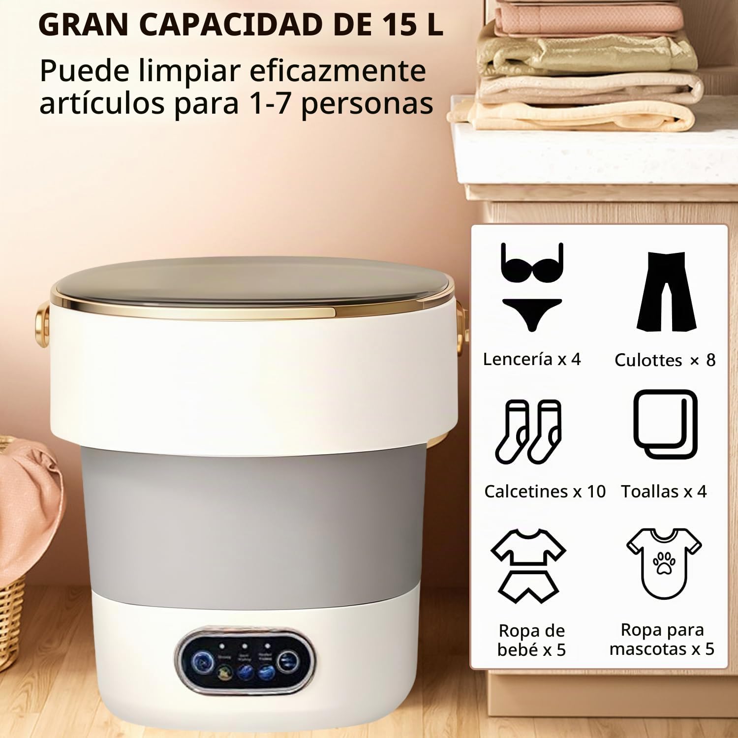 Mini Lavadora Portátil 15L 2.5kg Lavadora Plegable | para Camping y Viajes, Lavadora Pequeña con Centrifugado, sin Instalación – para Hogar, Apartamento, Dormitorio y Hotel