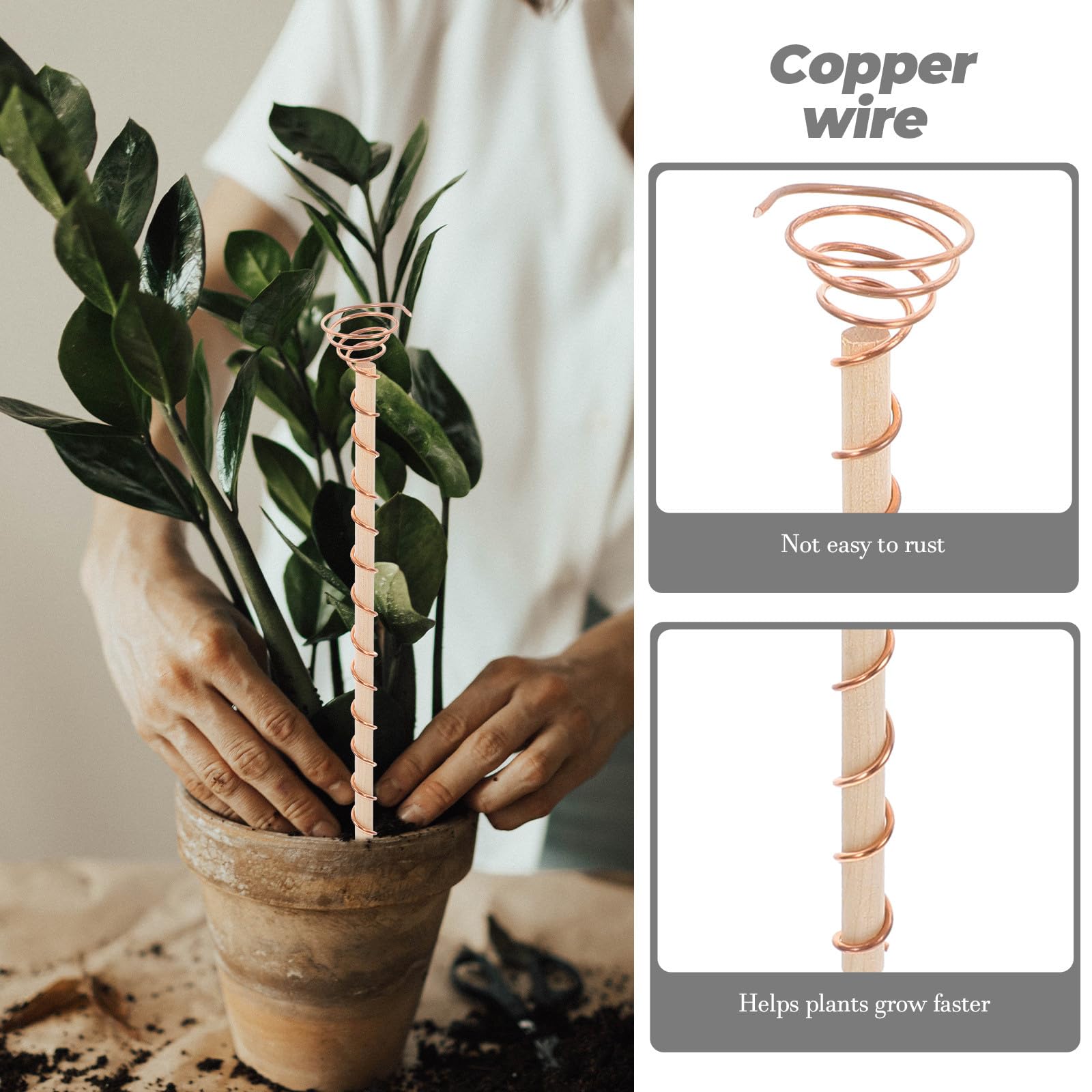 Tofficu Lot de 9 Set de Set de Piquets en Cuivre et Bois pour Jardinage Électroculture, Antenne de Jardin Robuste pour Légumes et Plantes, pour Petits Jardins