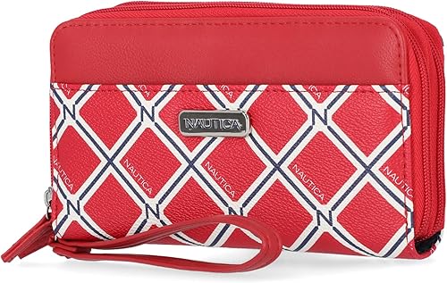 Miniatura 1 de Nautica On The Double Zip Around - Cartera de mano RFID para mujer con correa de muñeca, Rojo Brillante