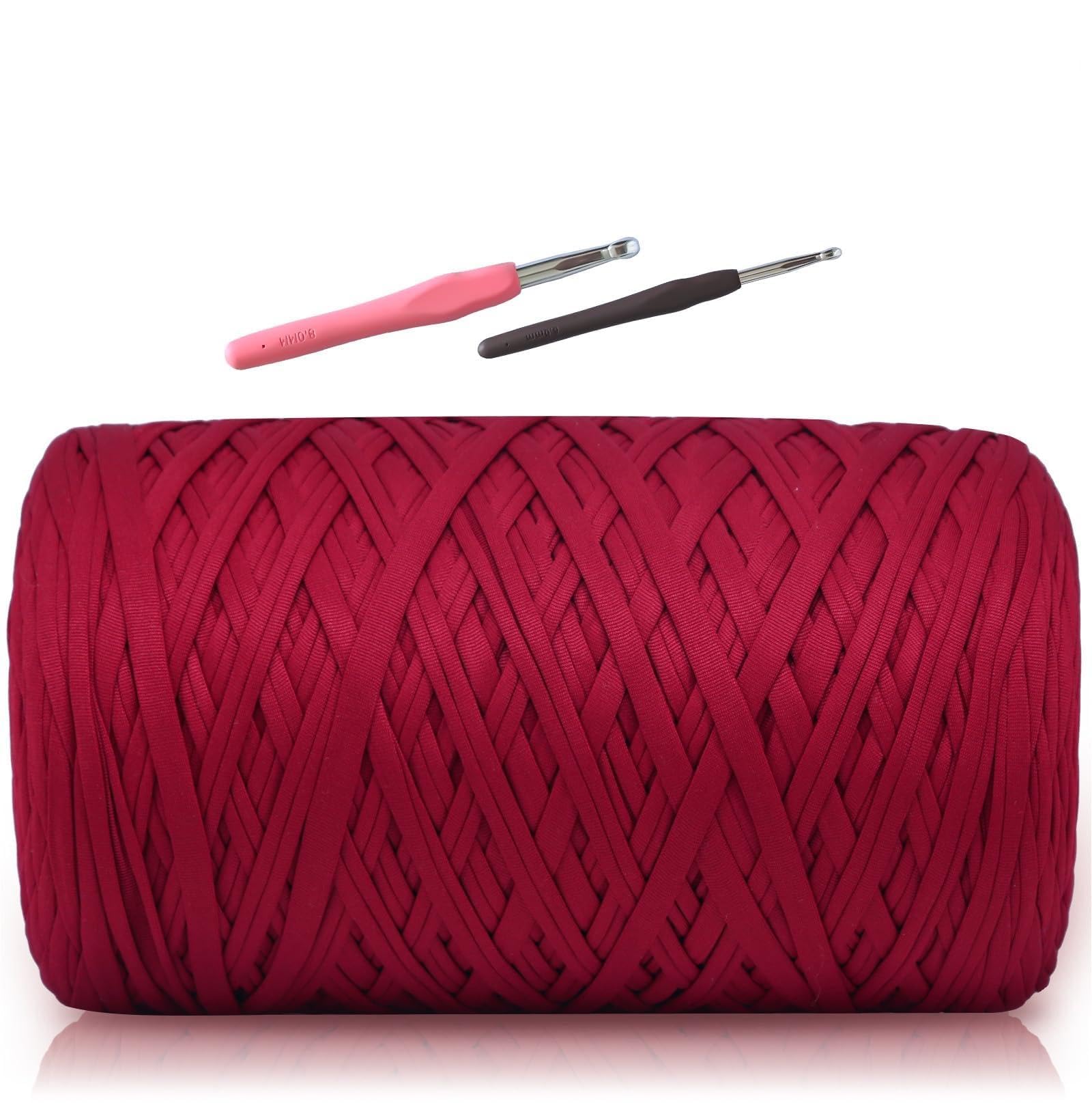 SIMEIQI T-Shirt Yarn 1000g, Soft Elastic Chunky Yarn Wine Red