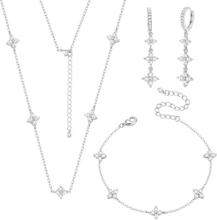 ORAZIO Dainty Silver Gold Jewelry Sets for Women Bridal Wedding Prom Gift | Wedding Jewelry Set for Bride, CZ Four Leaf Choker Necklace Earrings Bracelet, Trendy Jewelry for Prom Costume Party Birthday