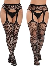 MANZI Plus Size Stockings Thigh High Fishnet Stockings Suspender Patterned Tights for Women (Pack of 2)