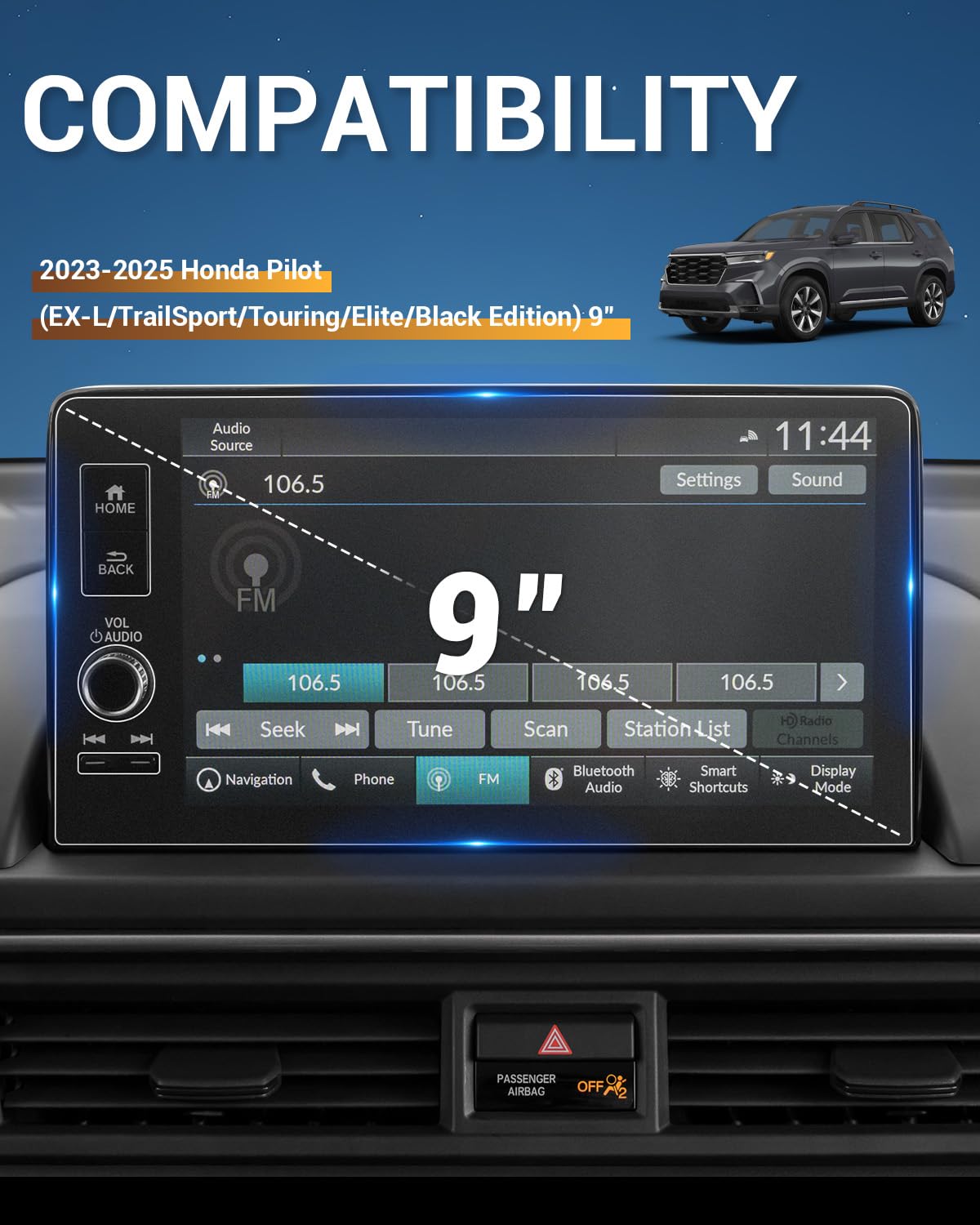 Piolet Screen Honda Pilot Screen Black