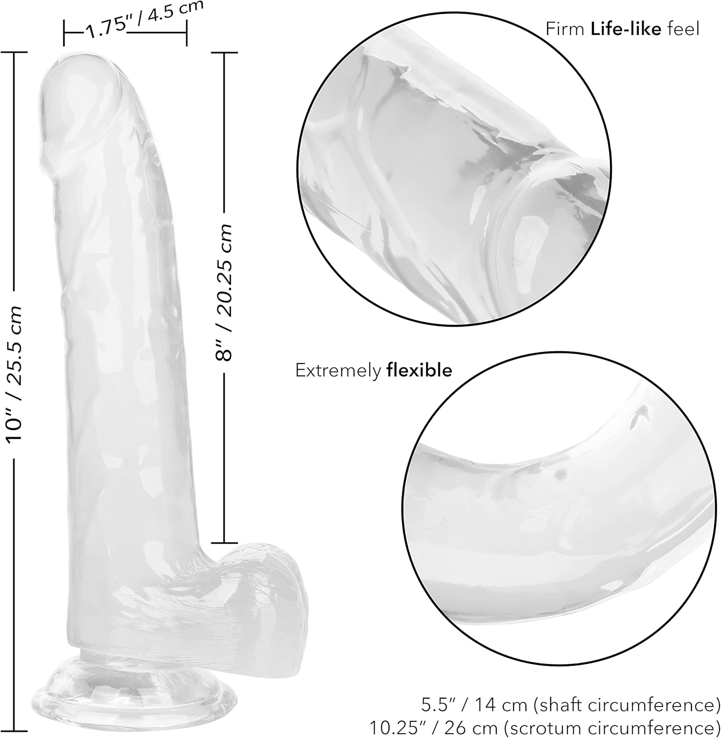 CalExotics Size Queen 8 Inch Dildo with 5.5 Inch Shaft Circumference and Sturdy Suction Cup - Clear SE-0261-00-2