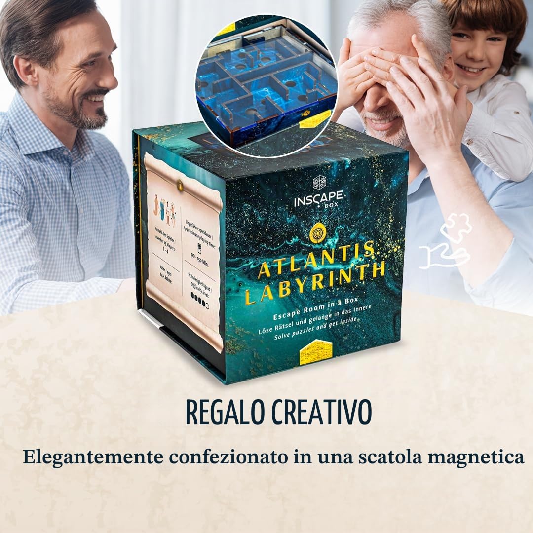 INSCAPE Atlantis Labirinth – Cluebox – Scatola puzzle in legno – Scatola puzzle – Escape Room gioco per adulti e bambini – Giochi di aglio – Puzzle in legno 3D – Giochi di pensiero – Confezione regalo