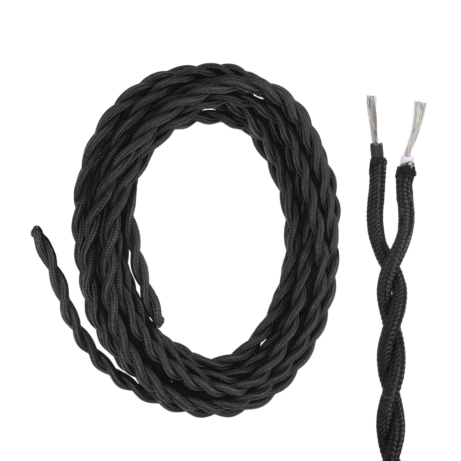 sourcing map 15Ft Twisted Cloth Covered Lamp Wire, UL Listed 18AWG 2 Conductor Fabric Vintage Industrial Cord, Braided Electrical Wire for DIY Lamp Parts Lighting Project, Black