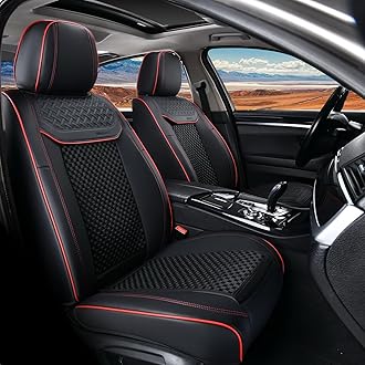 Coverado Leather Seat Covers for Car, Waterproof Car Seat Covers Full Set, 2 in 1 Conversions Car Seat Cover Protector Car Accessories Universal Fit for Most Cars SUVs and Trucks（Black&Red）
