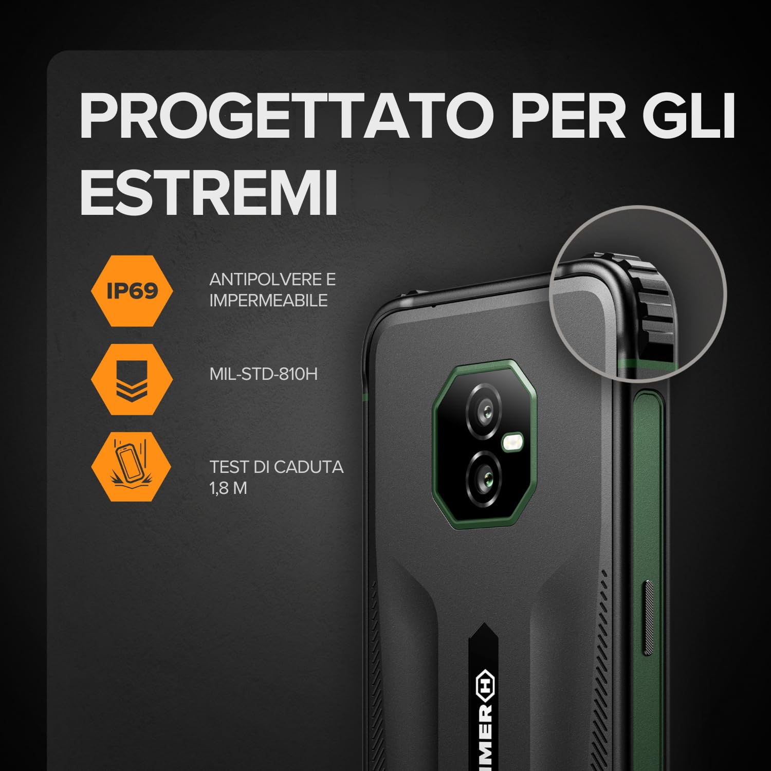 Hammer H Ranger Outdoor Smartphone 4G LTE 8GB 256GB 5000mAh IP69 - Dettaglio