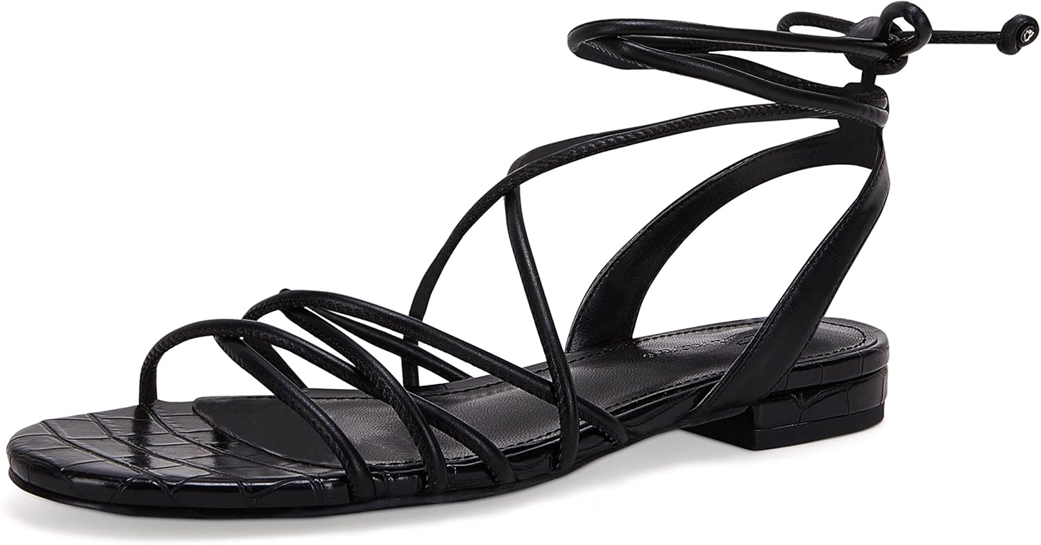 Ermonn Women's Lace-up Flat Sandals Strappy Open Toe Slingback CrissCross Casual Summer Slides