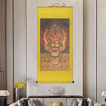 Amazon｜掛け軸／掛軸【明王】愛染明王座像 守護神 彩色 仏画