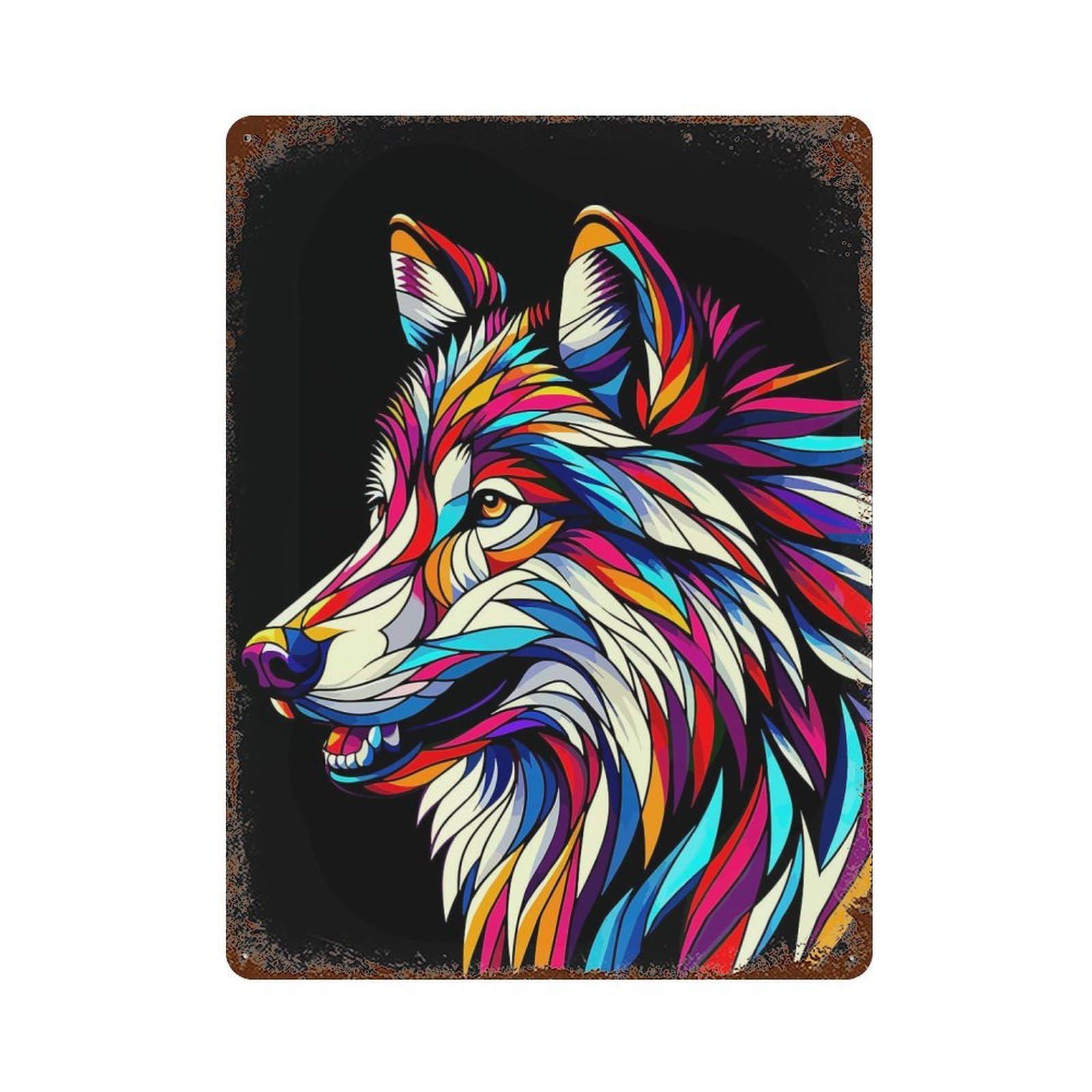 Wolf Wpap Colorful Rusty Metal Tin Sign 15.7"x11.8", Classic Wall Plaque for Pub, Kitchen And Man Cave Decor