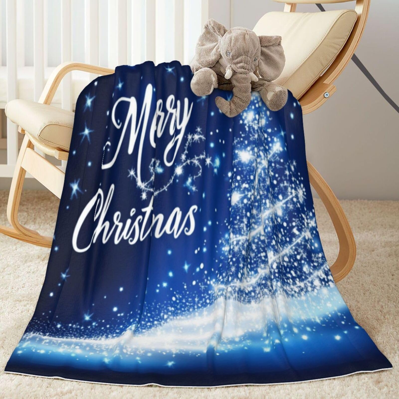 Baby Blanket Merry Christmas Blue Tree for Boy Girl Newborn 30x40 Inch Toddler Infant Nursery Throw Blankets Double Layer Comfy Soft Plush Stroller Crib Quilt