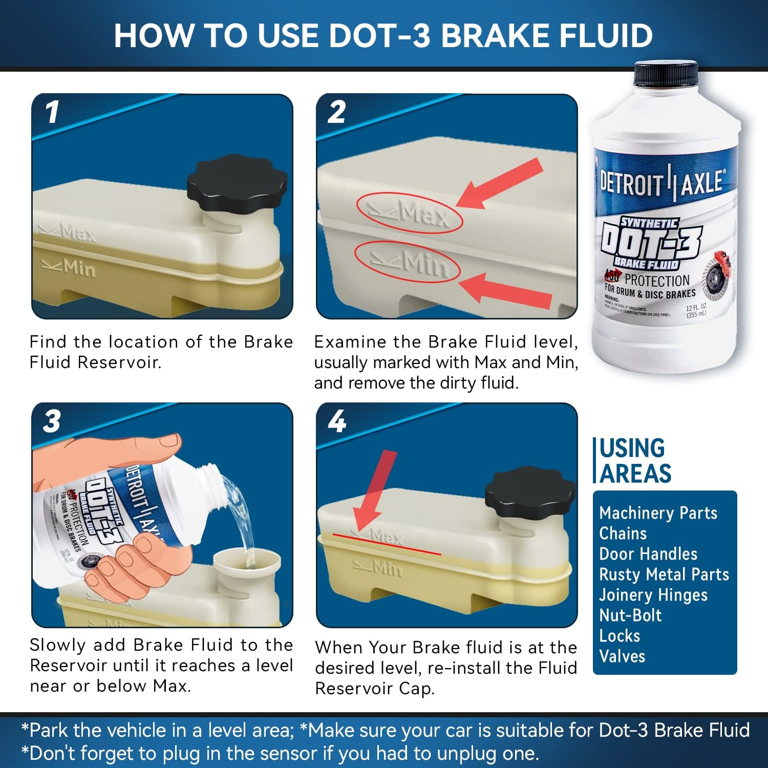 Detroit Axle - 12oz Synthetic Dot-3 Brake Fluid 355ml for Drum & Disc Brakes - 12pc Set