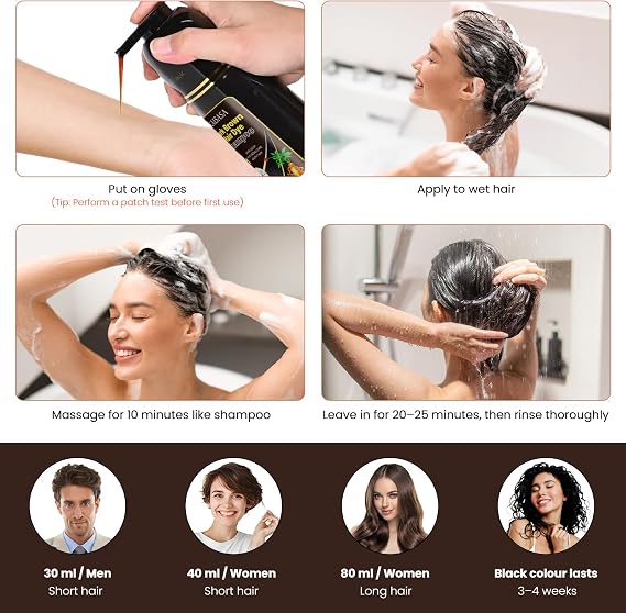 Dark Brown Hair Dye Shampoo 3-in-1 for Men & Women, 500ml Semi-Permanent Herbal Formula, Grey Hair Coverage, Gentle & Moisturising, Lasts Up to 30 Days