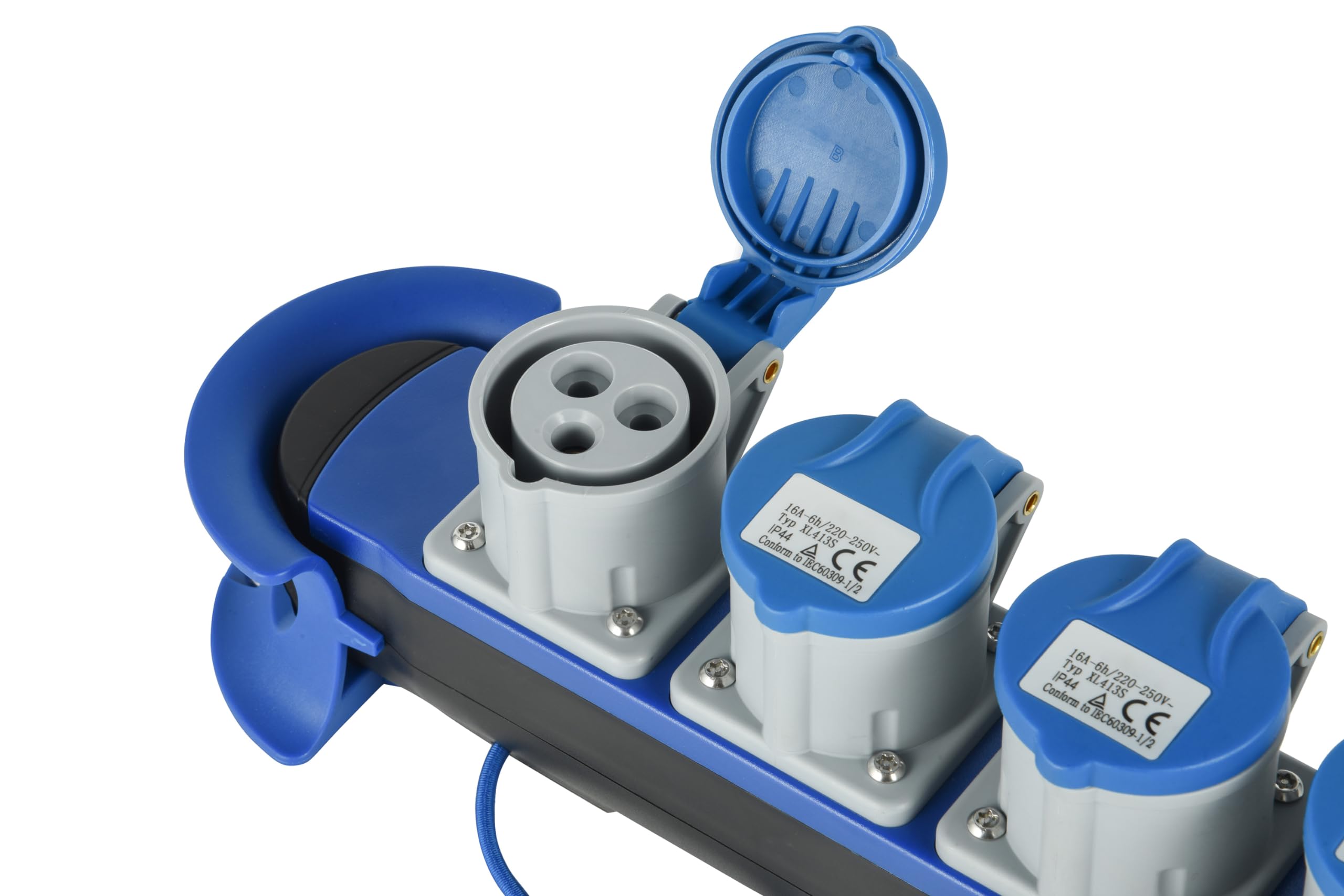 Electraline 62582 Professionelle Steckdosenleiste/Verlängerung für den Außenbereich IP44, CEE-Stecker,4-Fach (4 CEE Steckdosen 2P+E), 3 M Gummikabel H07RN-F 3G2.5, geeignet für Camping