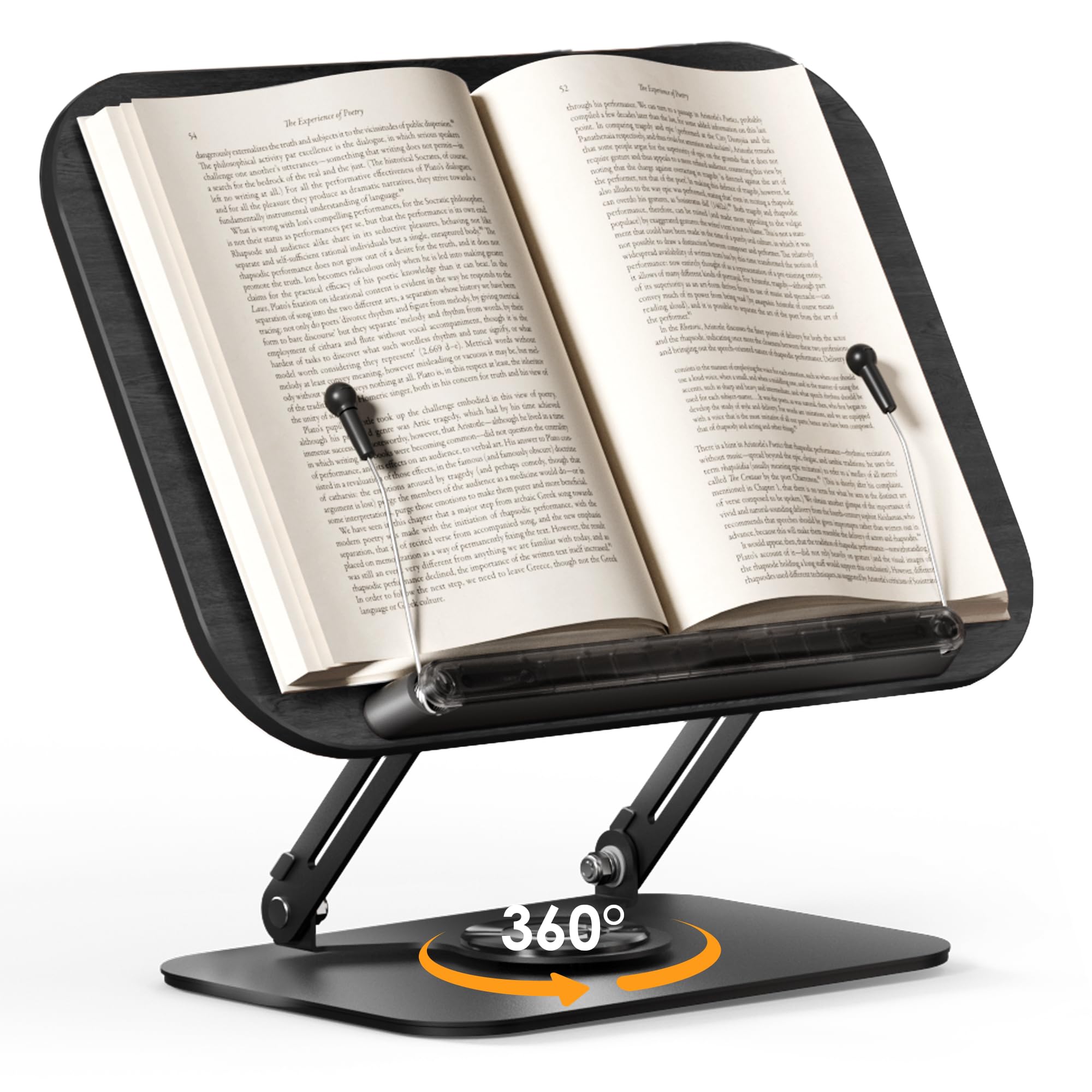 SupeDesk Buchständer zum Lesen,verstellbarer Holz-Buchhalter Leseständer,360° drehbar,faltbar,Kochbuchhalter mit Seitenclip,Präsentationsständer für Rezept,Zeitschrift,Tablet,Laptop,edler Retro