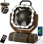Odoland 20000mAh Portable Camping Fan with LED Light, Rechargeable Battery Operated Oscillating Fan with Remote & Hook, Outdoor Tent Fan with Timer, 4 Speeds for Power Outage Travel Jobsite, Rose Pink
