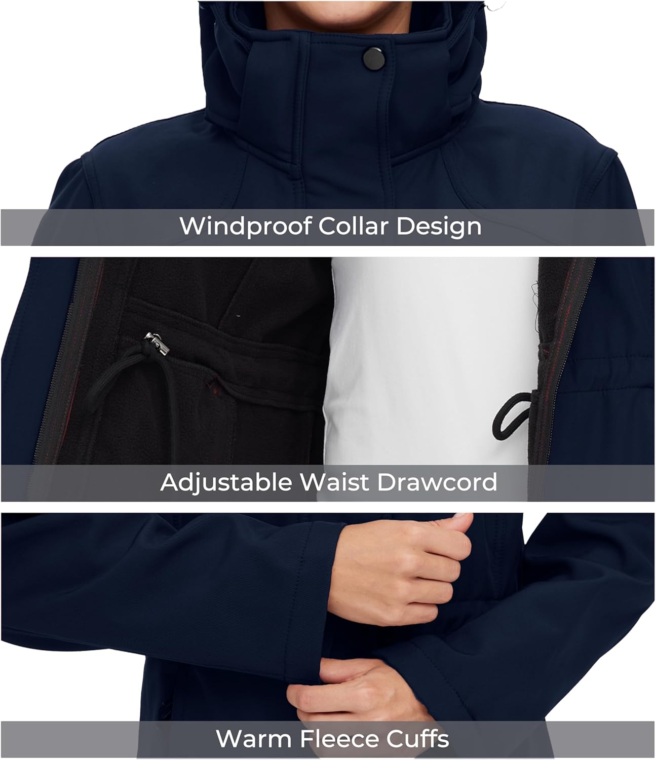 wantdo Women's Softshell Jacket Hooded Fleece Lined Waterproof Coat Warm Lightweight Insulated Windbreaker for Outdoor Hiking - Image 6