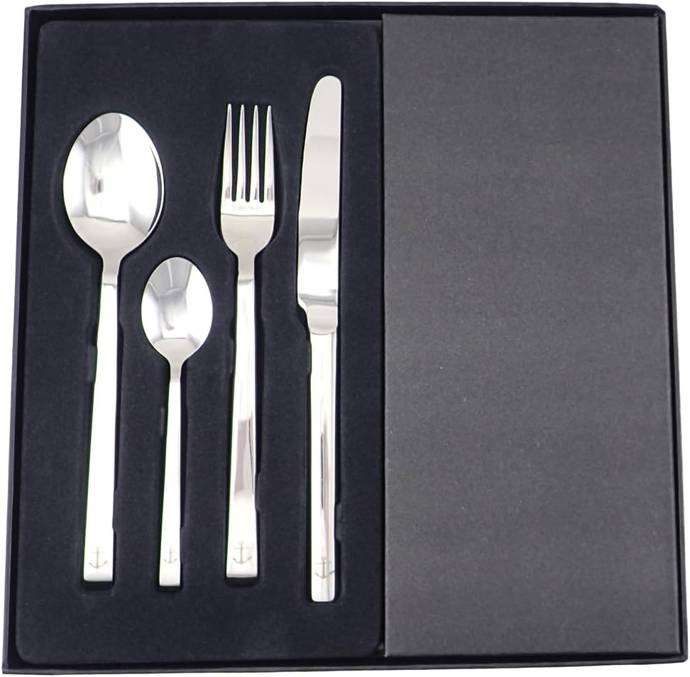24-Piece Nautical Flatware Set – Stainless Steel Cutlery with Decorative Anchor Design – Includes 6 Knives, 6 Forks, 6 Table Spoons, 6 Tea Spoons – Coastal Dining or Boat Galley Use