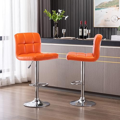Miniatura 2 de Vogue Furniture Direct Taburetes de bar cuadrados de piel sintética, modernos taburetes de bar giratorios ajustables con respaldo, sillas de altura