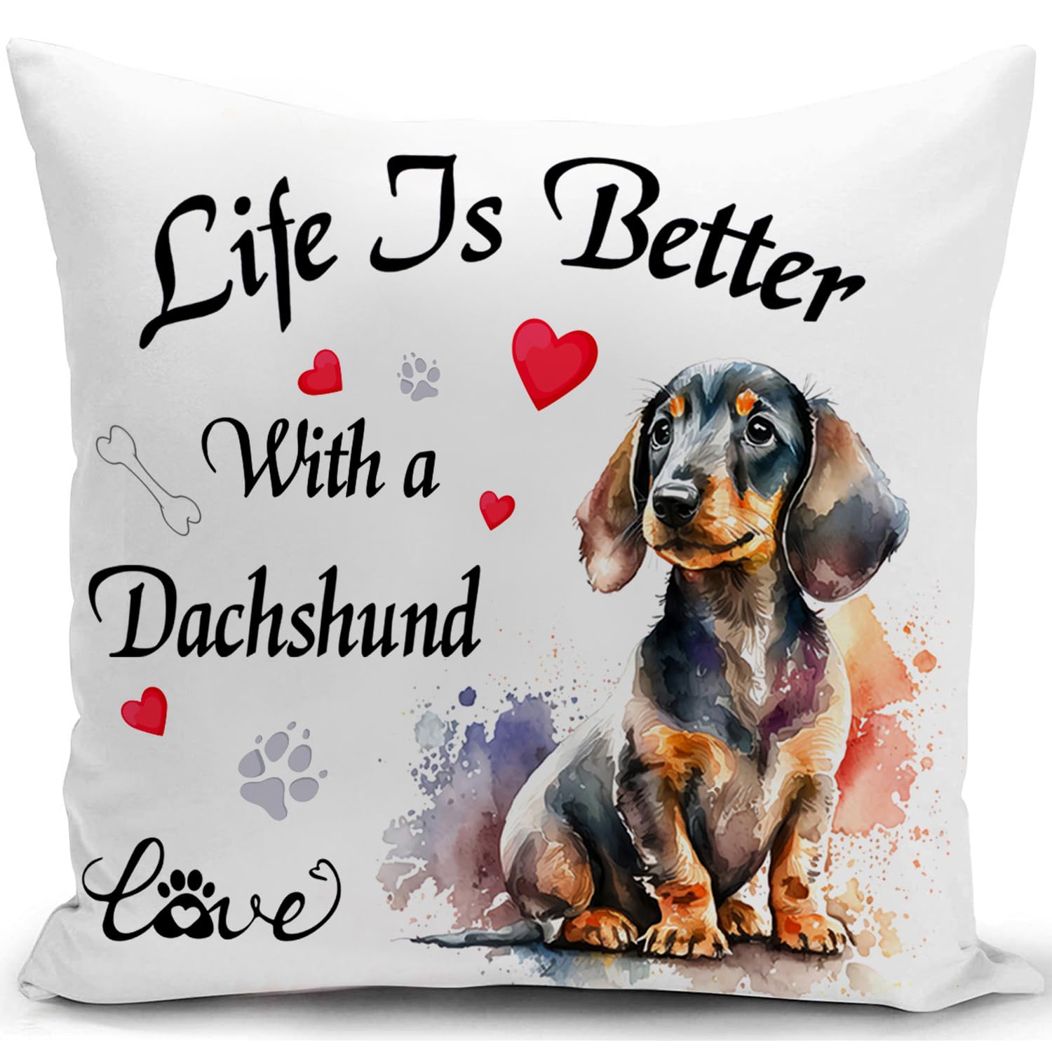 HUASHUZI Cushion Cover Dachshund Gifts for Women Sausage Dog Ornament Decorations Throw Pillow Case Decor Home for Livingroom Couch Sofa 18"x18"(45x45cm)