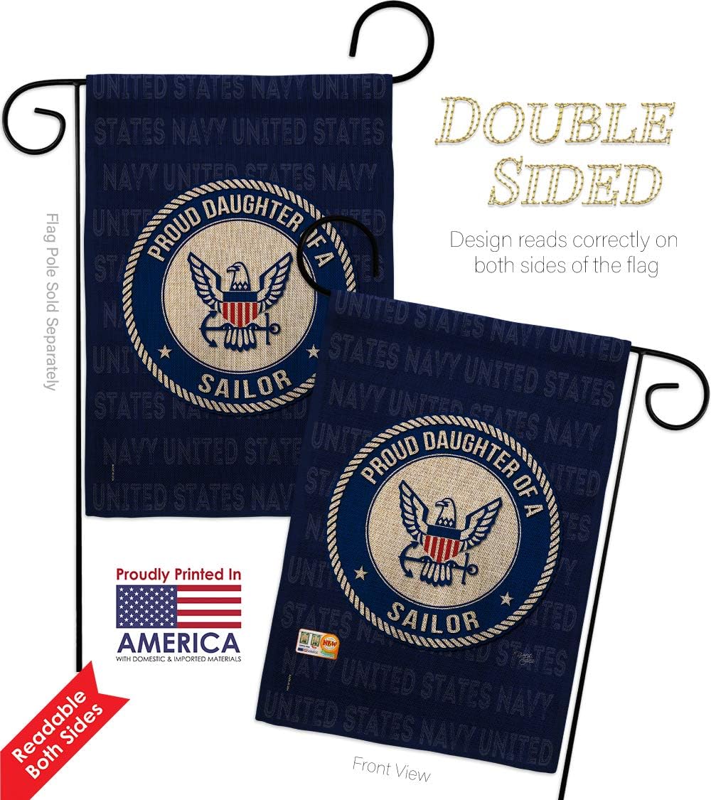 Navy Proud Daughter Sailor Burlap Garden Flag Armed Forces USN Seabee United State American Military Veteran Retire Official Small Decorative Gift Yard House Banner Double-Sided Made In USA 13 X 18.5