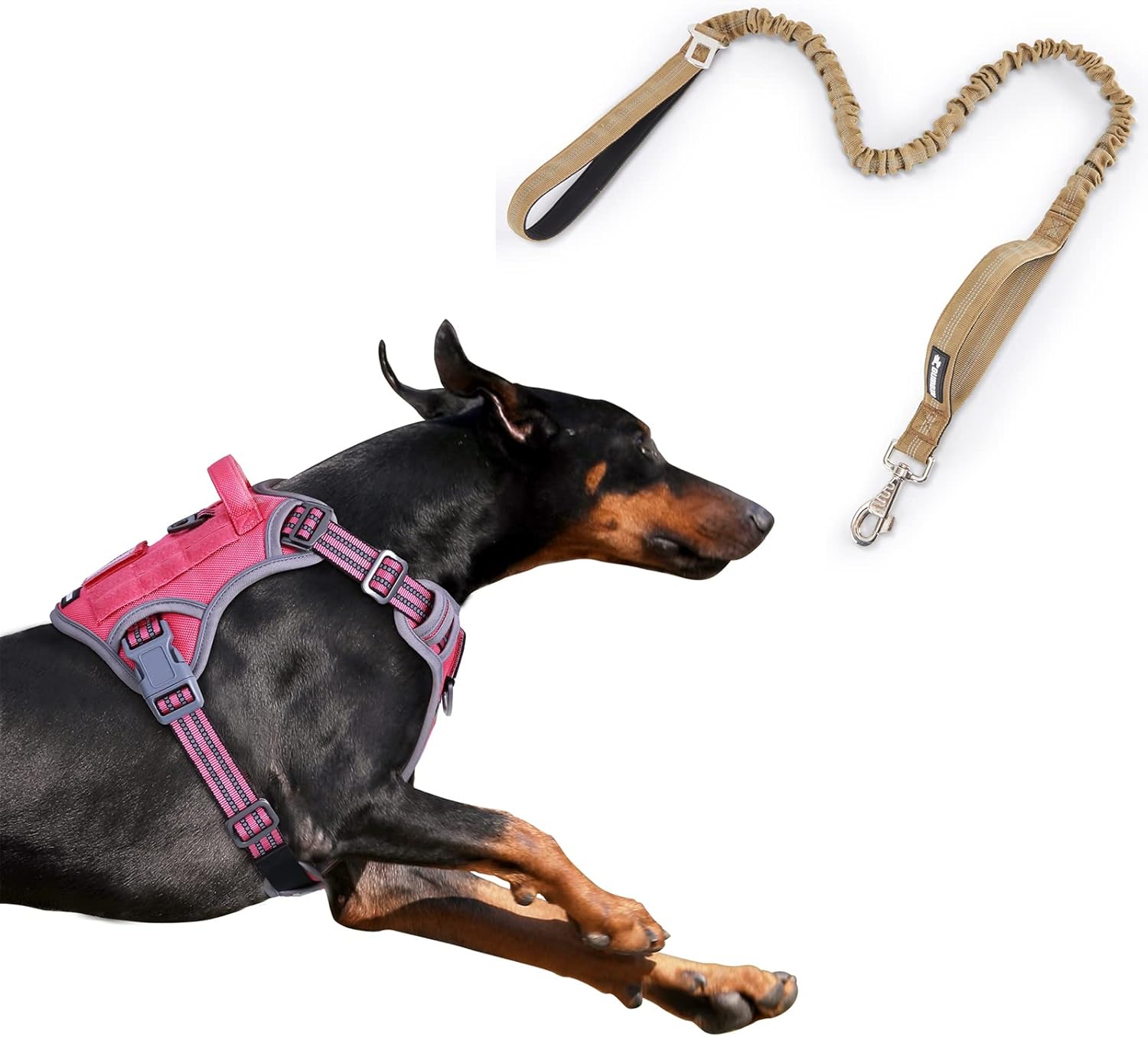 BUMBIN Dog Harness for Large Dogs No Pull, Tactical Dog Harness, with Handle, Adjustable Dog Vest Harness, 6Ft Bungee Dog Leash Large Dogs, No Pull Shock Absorbing Dog Leash with Car Seat Belt