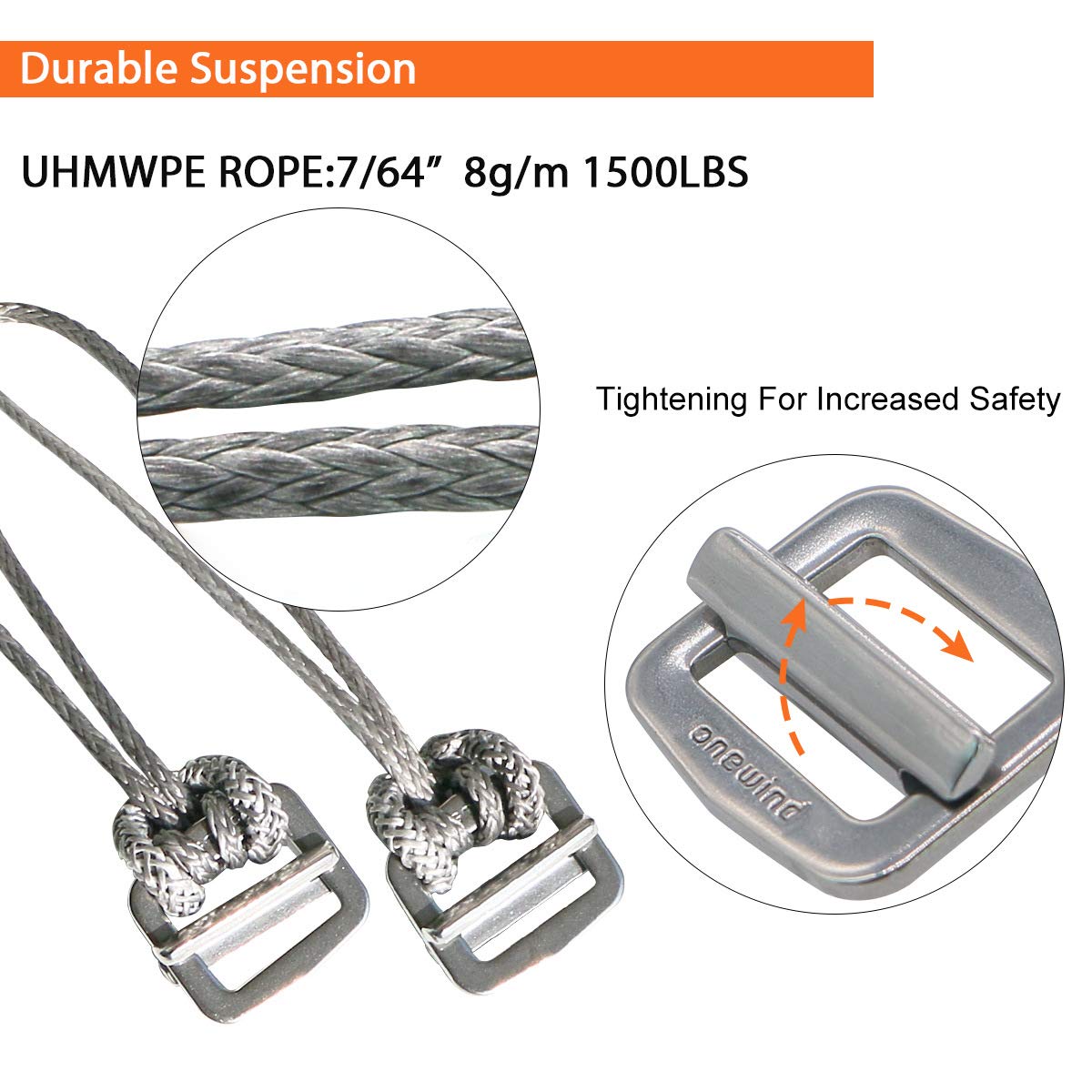 Onewind Sangles Hamac 3,6 M Lot De 2 – 680 Kg, Boucles UHMWPE, Ultra Légères & Robuste – Kit Suspension Arbres
