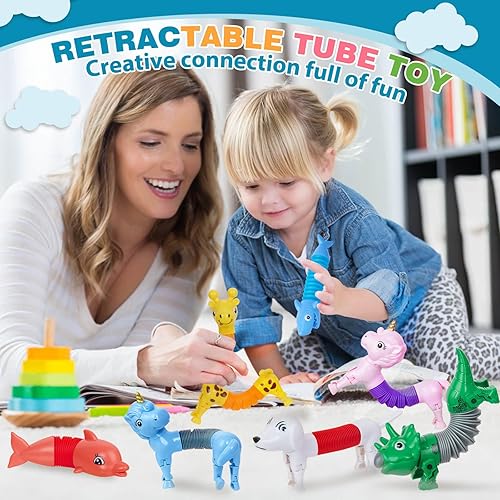 Miniatura 3 de Tubos Pop Tubes de animales Fidget, paquete de 10 tubos sensoriales para niños pequeños, lindos juguetes sensoriales de animales para niñas y niños,