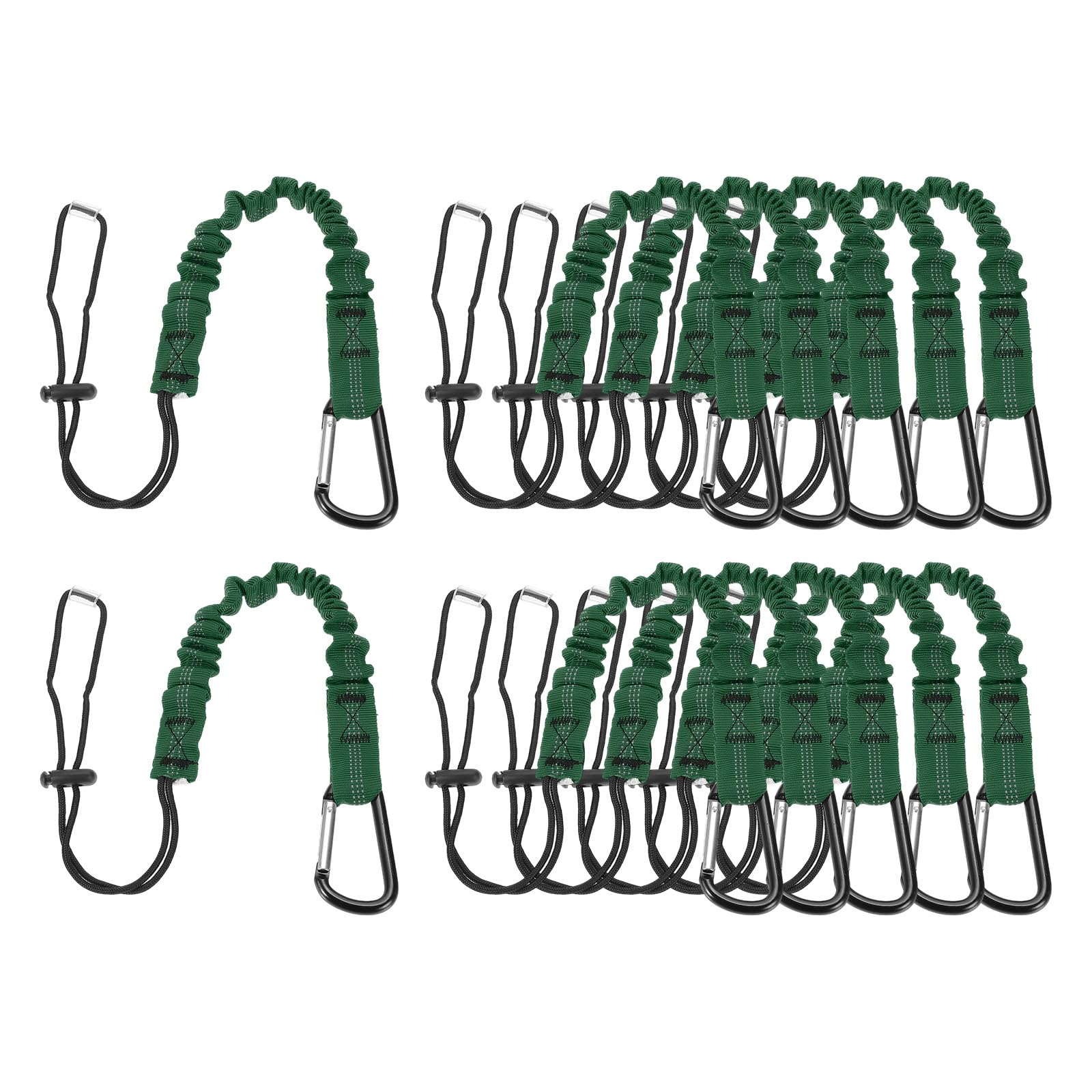 sourcing map Retractable Tool Lanyard 2ft with Single Aluminum Buckle and Adjustable Loop End, Maximum Weight Limit 10KG / 22lb, Safety Fall Protection Tools Leash, Dark Green 12 Pack