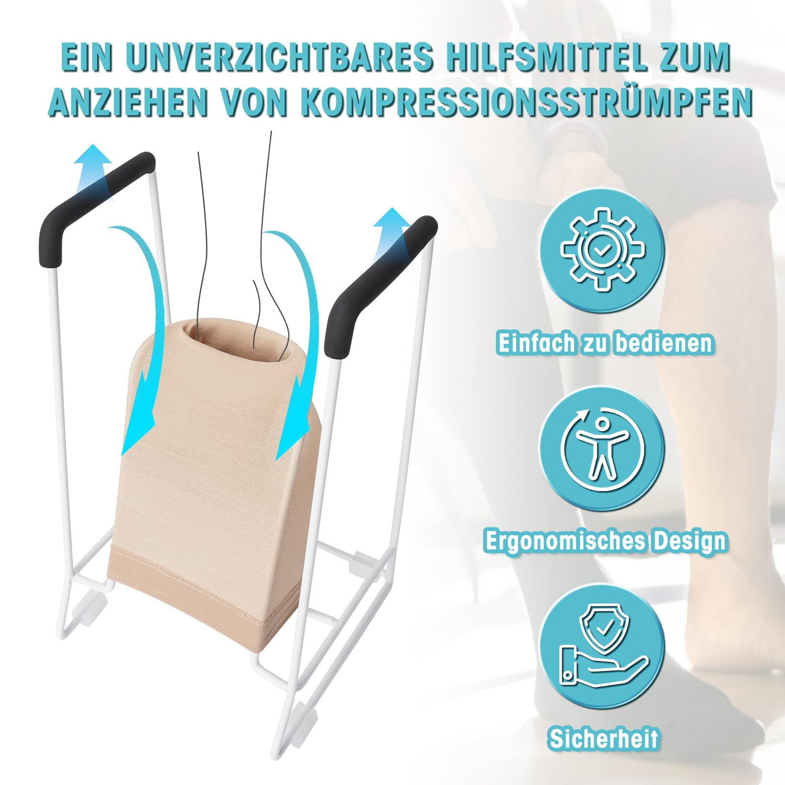 Glosaie, grande aiuto per calze a compressione, per polpacci, 46 cm - 50 cm, circonferenza bianco, calzino Aid Tool