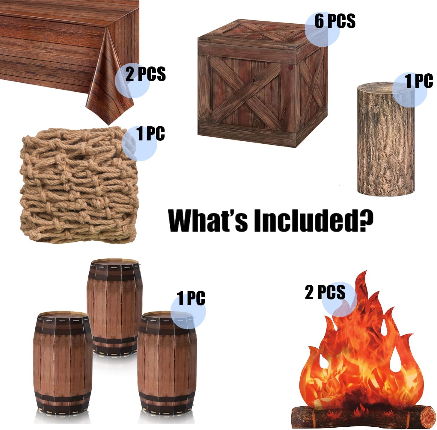 13pcs Western Cowboy Party Decorations Set Wood Tablecloth Fake Faux Hay Bales Farm Hay Boxes Flame Props for Friendsgiving Fall Photo Booth Trunk or Treat Pirate Themed Events