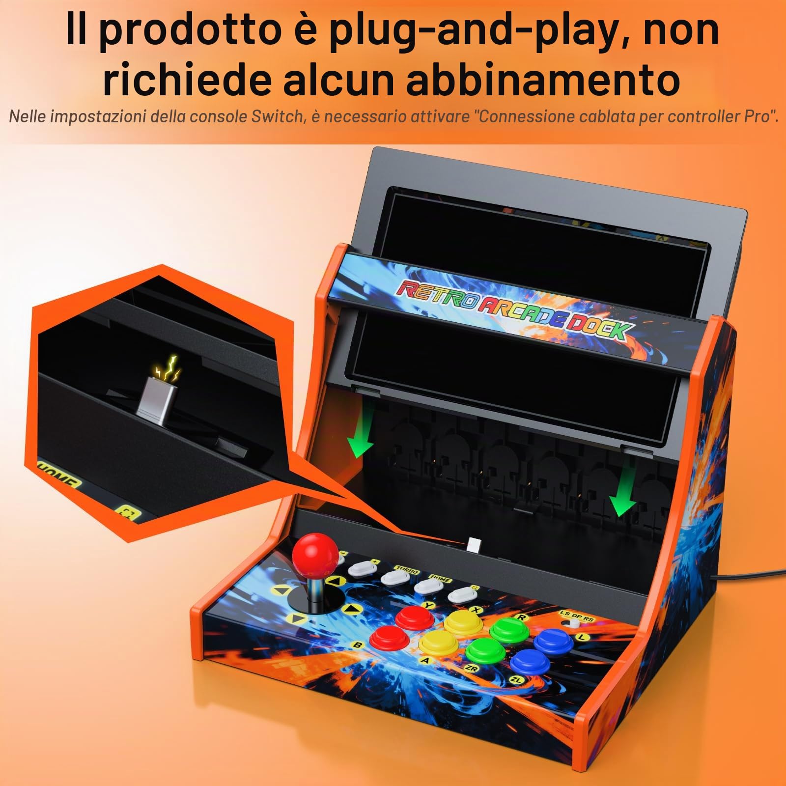 Switch Arcade Stick per Nintendo Switch/OLED/Switch 2, macchine arcade retrò per casa e arcade, supporto per cabinet da gioco Street Fighter - versione screenshot, nessuna voce (schermo non