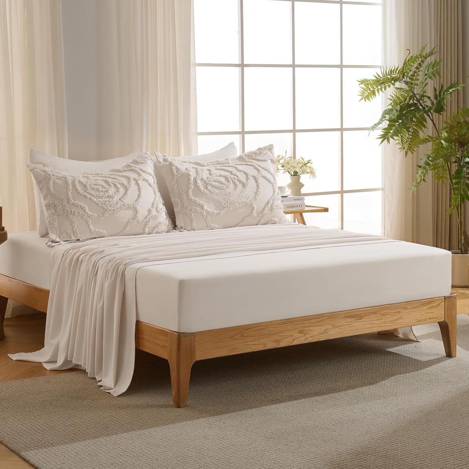 Wrenley Vale 7 Pieces Comforter Set King Khaki Tufted Rose Ultra Soft Fluffy Boho Tufted Comforter Set All Season Bed in a Bag Set Shabby Chic Farmhouse Rustic Style Bedding