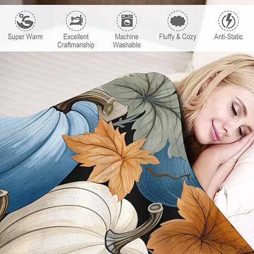 Miniatura 4 de Manta suave de franela de acuarela de calabaza azul y gris, para otoño, otoño, Halloween, 50 x 60 pulgadas, decoración del hogar para cama, sofá,