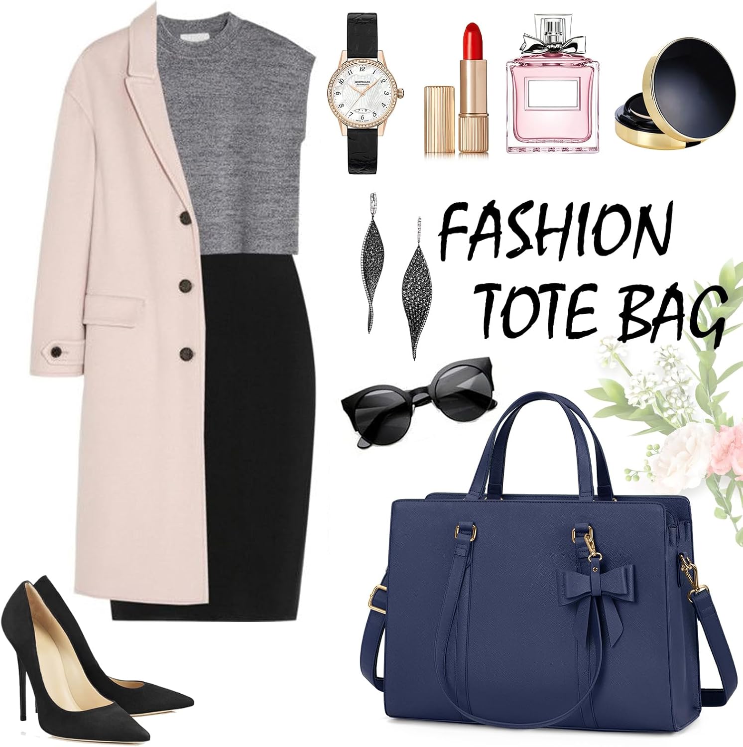 Laptop Bag for Women 15.6 inch Laptop Tote Bag Waterproof Leather Computer Bag Large Lightweight Briefcase Professional Business Office Work Bag Blue - Image 8