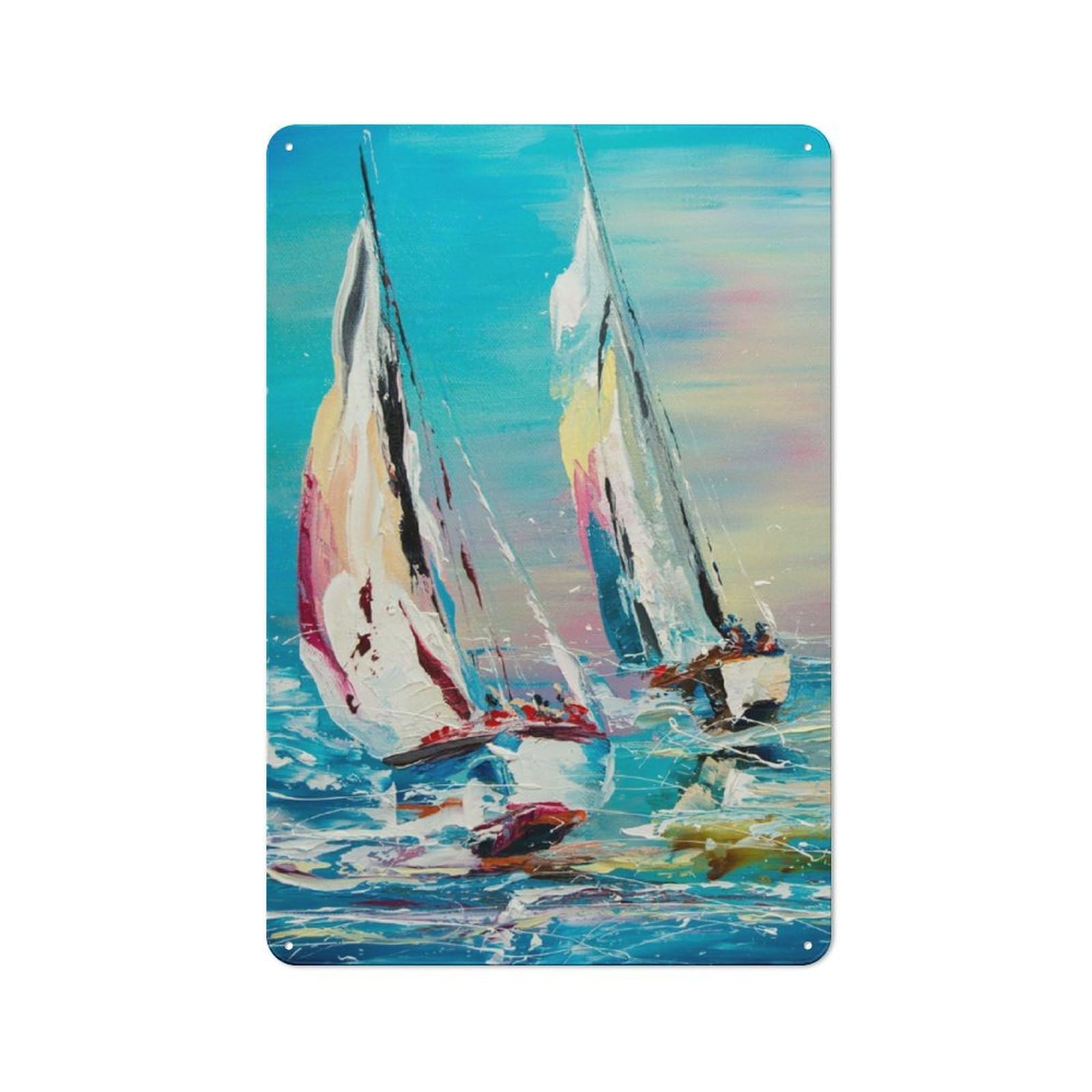Junmoney Two Yachts Retro-Style Metal Sign 30X20cm For Studio Or Craft Room, Gift For Studio Decor Lovers During The Christmas Season