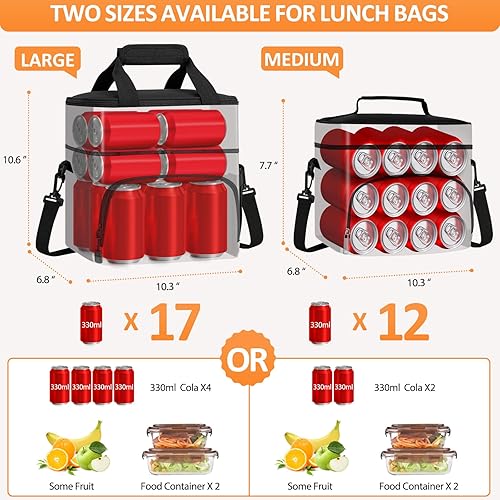 Miniatura 3 de Lonchera grande con aislamiento de doble capa para hombres y mujeres, bolsa de almuerzo ampliable, a prueba de fugas, impermeable, con correa