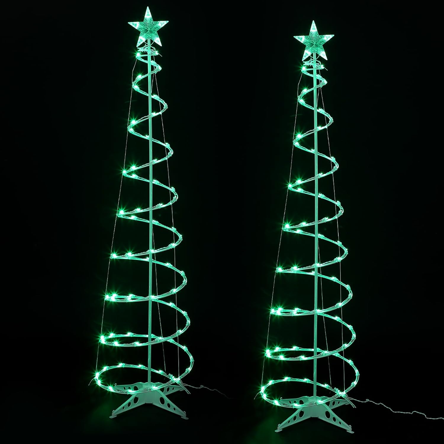 Macarrie 2 Pack 6 Ft Spiral Christmas Trees Outdoor Light Up Christmas Tree 125 LEDs Plug in Tree Decor Cone Tree Decoration with Star Tree Topper for Christmas Outside Yard Porch Home (Green)
