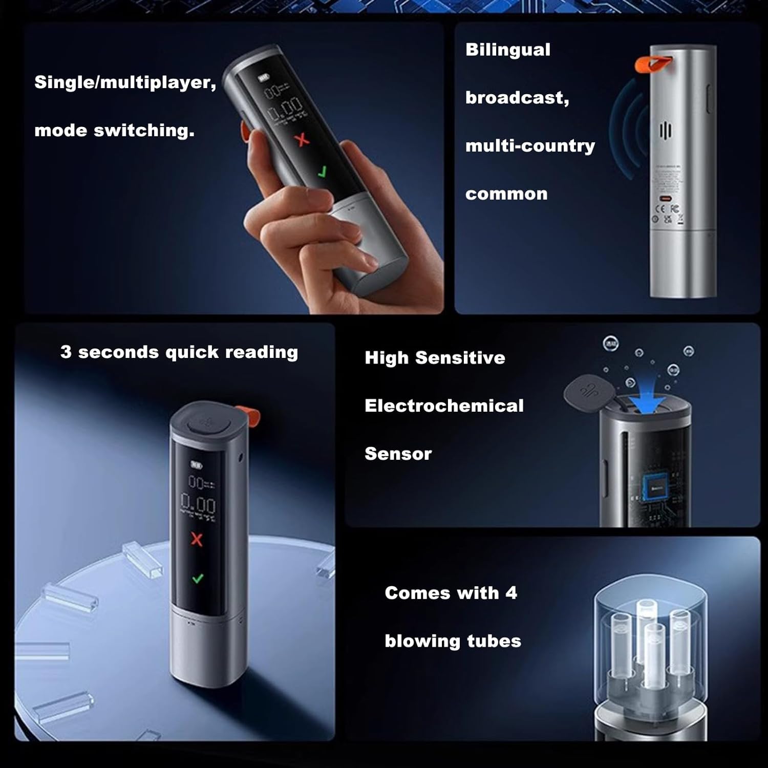 Breathalyzer | Portable Breath Alcohol Tester for Personal & Professional Use | Professional-Grade Accuracy | Multi-Person Continuous Detection