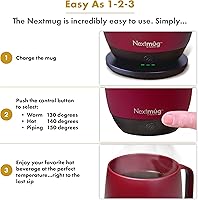 Vista 4 de Nextmug - Taza de café con control de temperatura y autocalentamiento (Borgoña - 14 onzas)