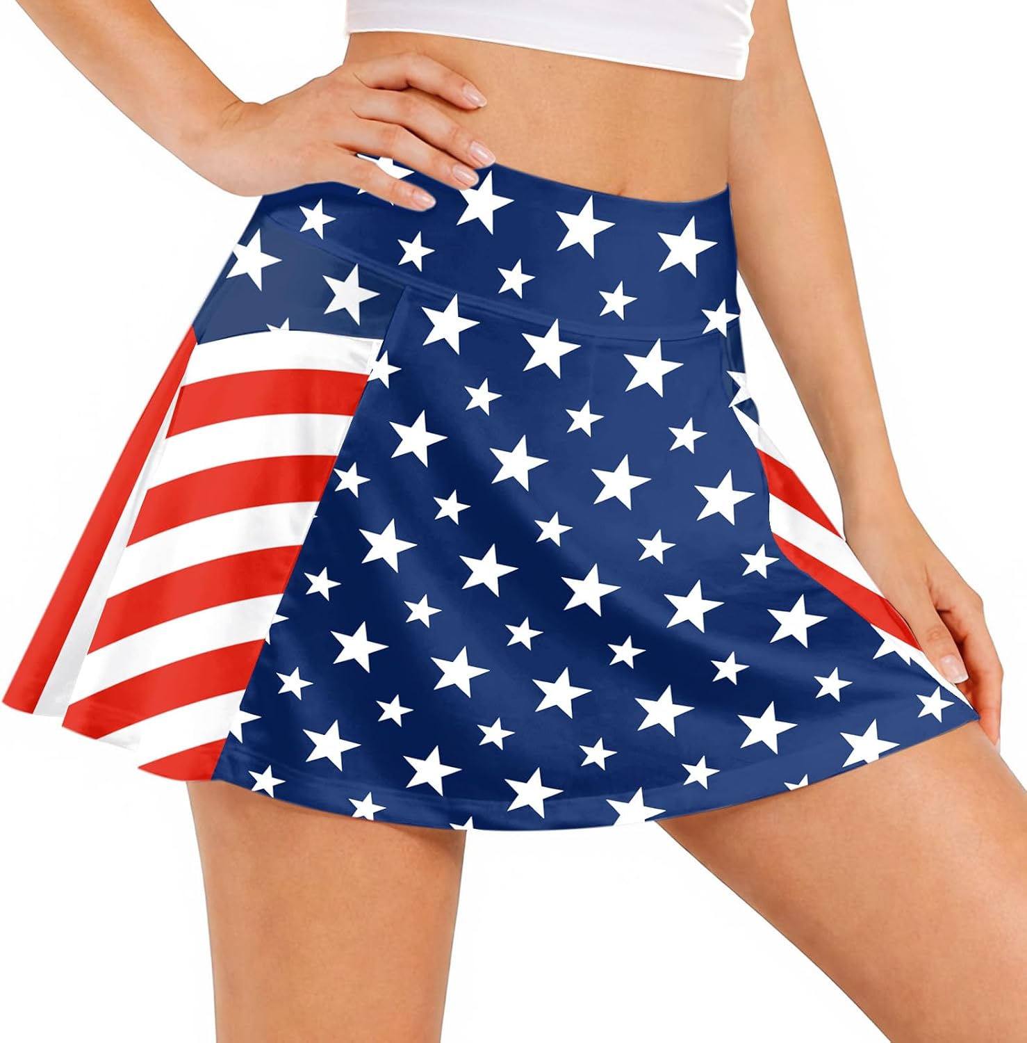 American Flag Patriotic Women Skirts with 3 Pockets Athletic Tennis Skorts for Running Workout Fourth of July Outfit