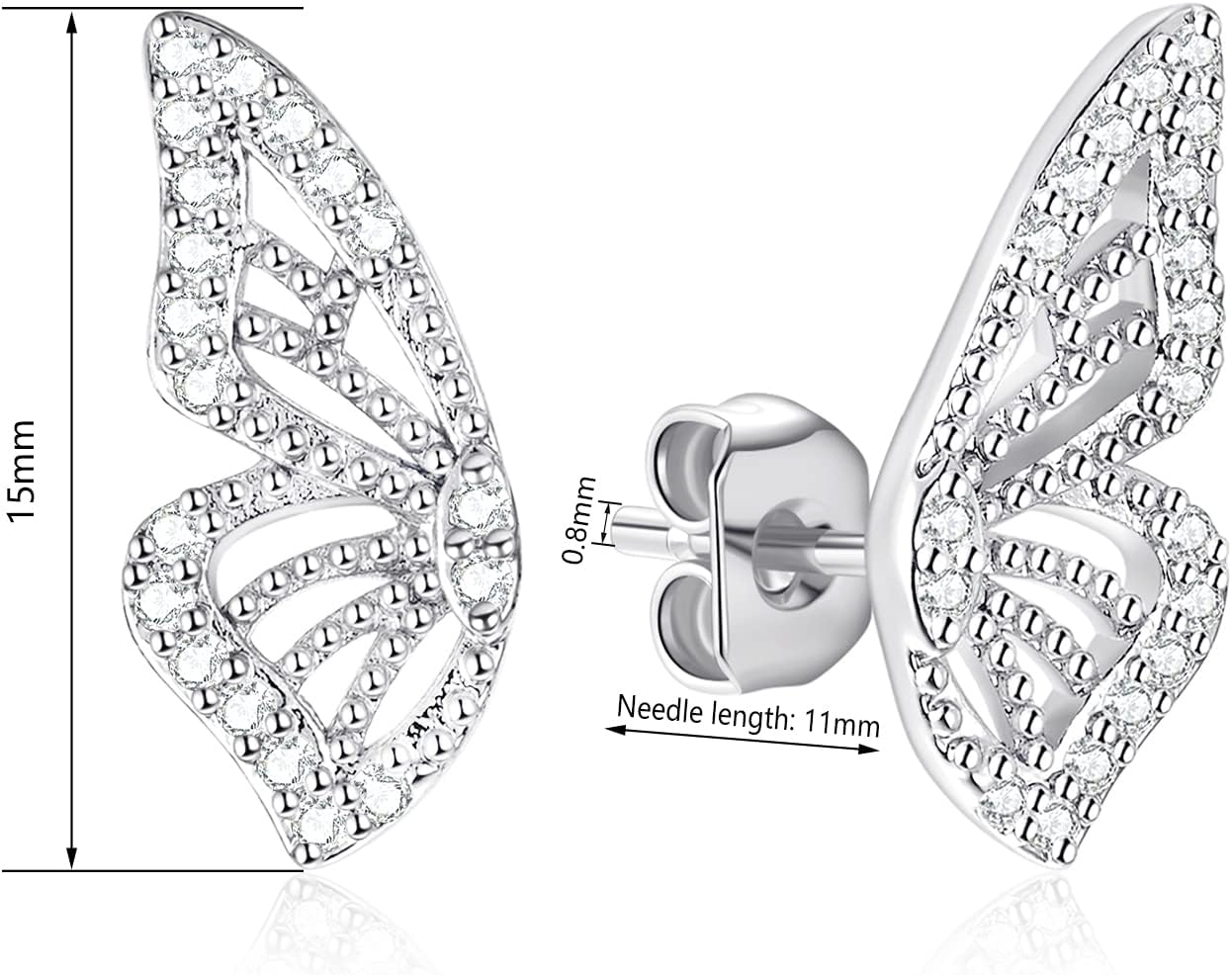 Luxval Butterfly Wing Earrings,18K Gold Plated CZ Simulated Diamond Silver Stud Earrings, Tiny Butterfly Cartilage Earrings for women,Gold Stud Earrings for Girls - Image 7