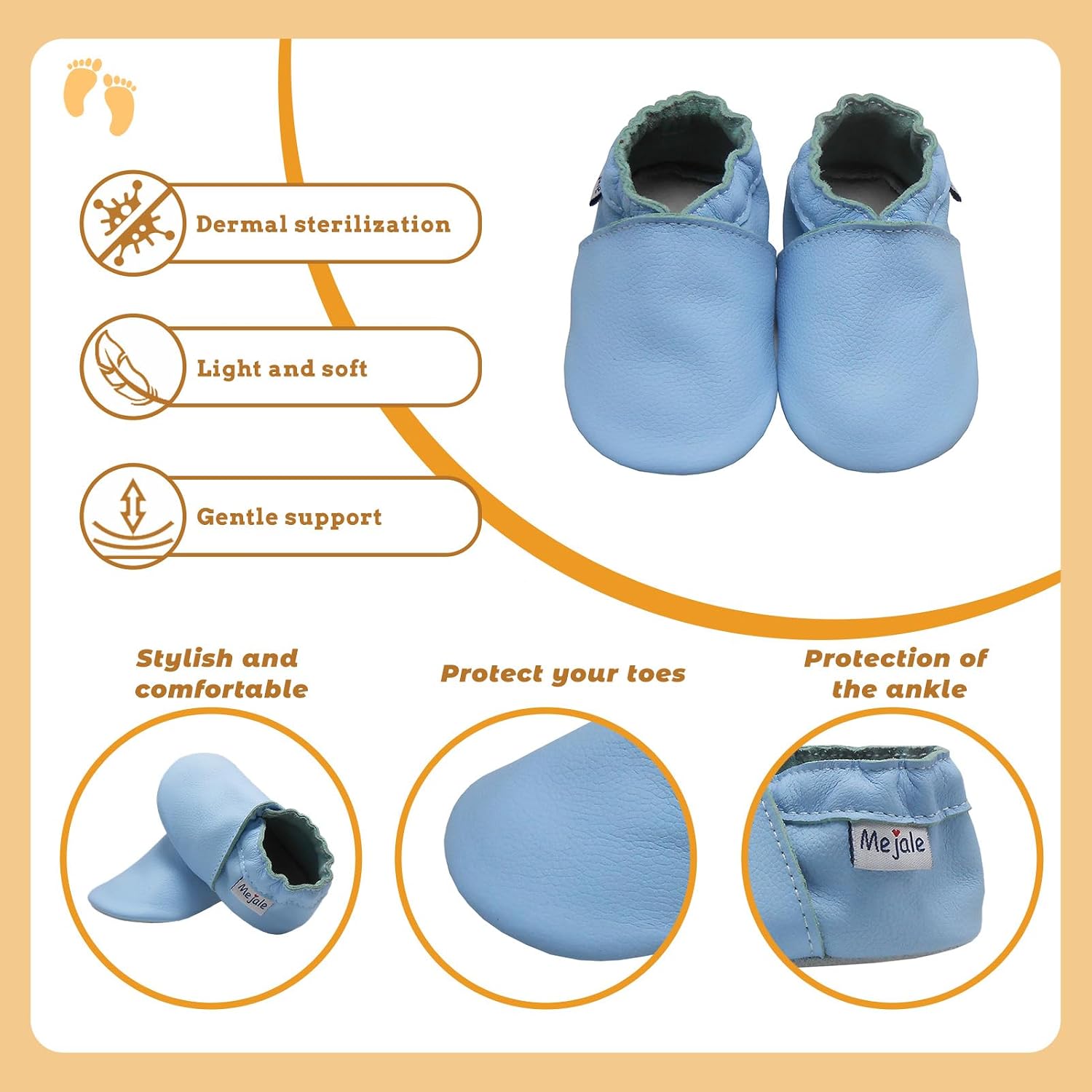 Mejale Baby Boy Girl Shoes Soft Soled Leather Moccasins Anti-Skid Infant Toddler Prewalker