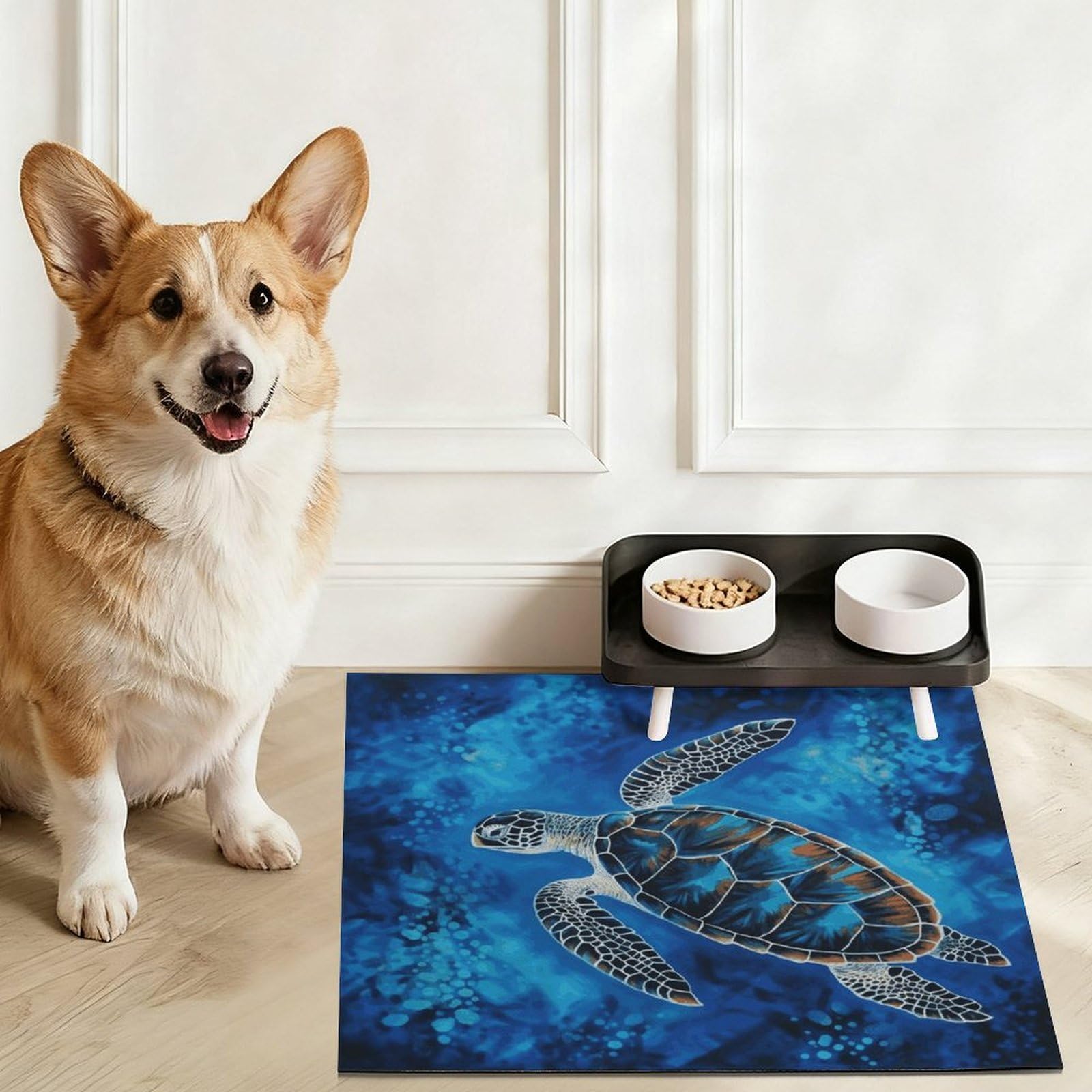 Tappetino per cibo per gatti a forma di tartaruga marina, antiscivolo, facile da pulire, per cibo e acqua, per cani e gatti, 61 x 81,3 cm