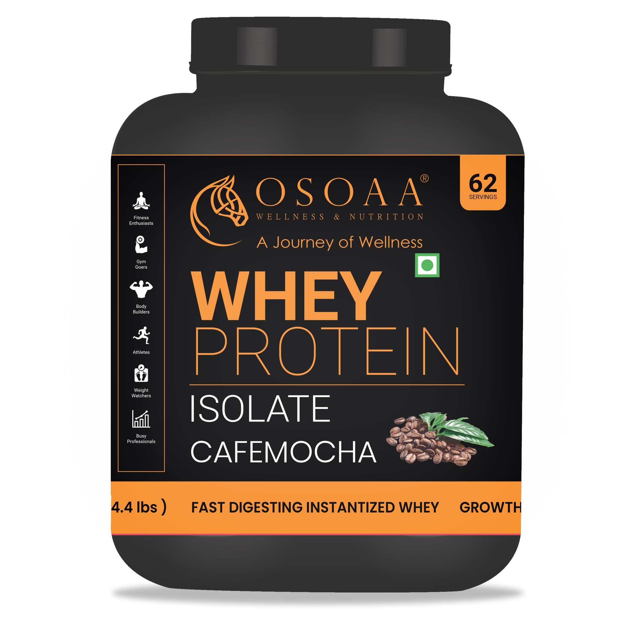 OSOAA Whey Protein Isolate Powder 2kg, Café Mocha | 27.2g Protein Powder for Muscle Support & Recovery | 100% Authentic Protein Supplement Powder & No Adulteration